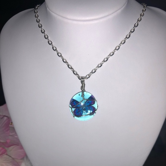 blue and purple butterfly wrapped necklace ( 5 for $20 ) - Picture 3 of 5